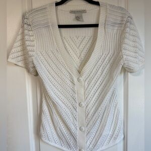 Requirements vtg y2k Ivory Knit Button-Up Cardigan short sleeve womens small